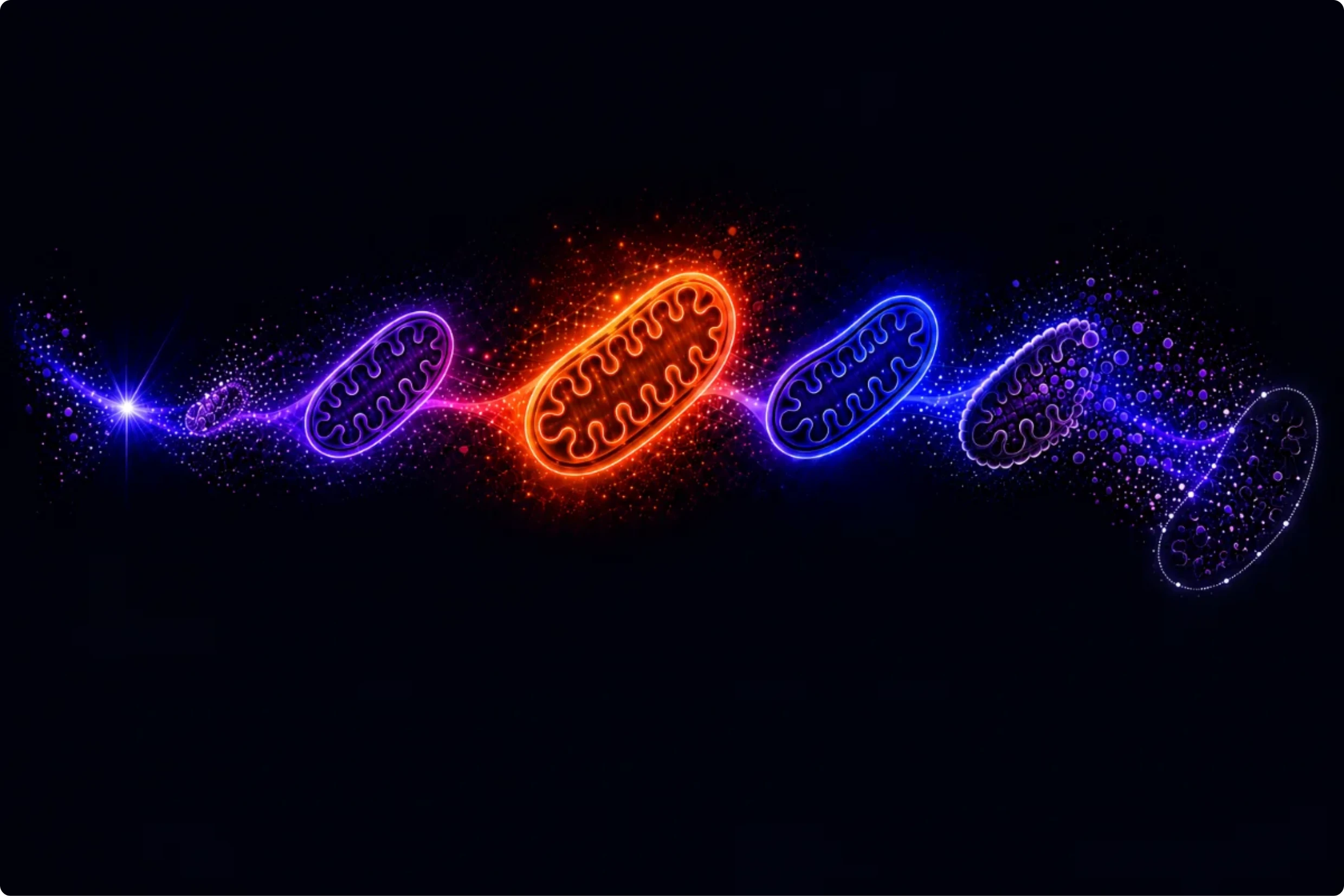 The five bodies of the mitochondrial cycle, left to right